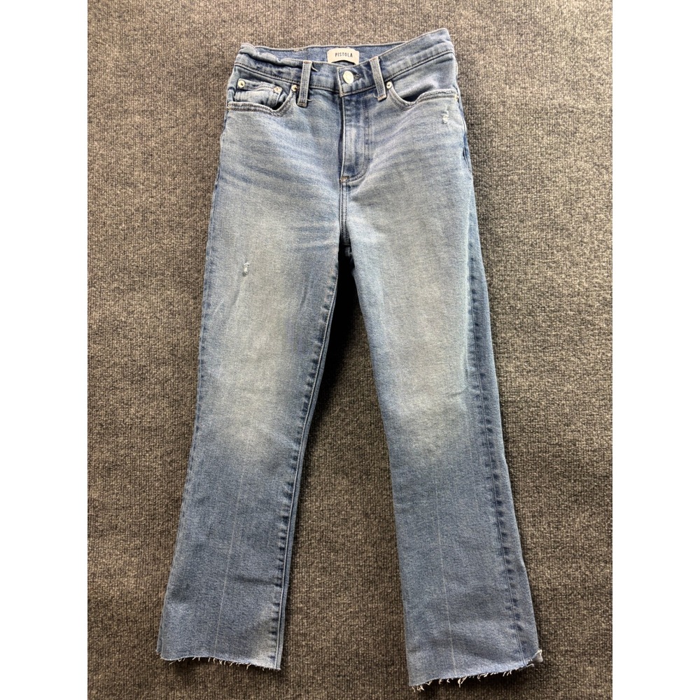 Pistola Denim Jeans Womens 25 Blue High Rise Raw Hem Straight Leg Distressed